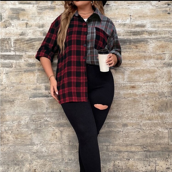 Classic Elegant Plus Size Plaid Button Down Shirt Top Blouse - Picture 4 of 16